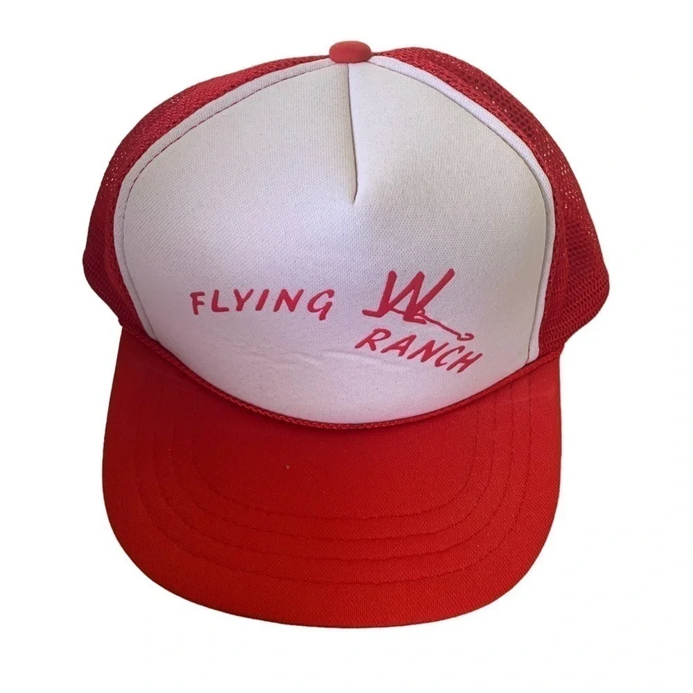 Flying W Ranch Vintage SnapBack Mesh Trucker Hat Red White